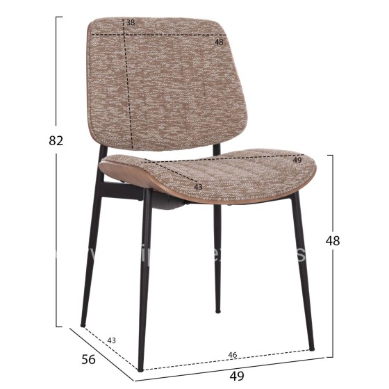 DINING CHAIR CONTI HM9983.01 BLACK METAL--BROWN FABRIC 49x56x82Hcm.