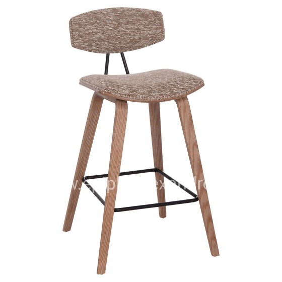 BAR STOOL MED.HEIGHT INOVER HM9984.01 PLYWOOD IN WHITEWASH--BROWN FABRIC 50x48x90Hcm.