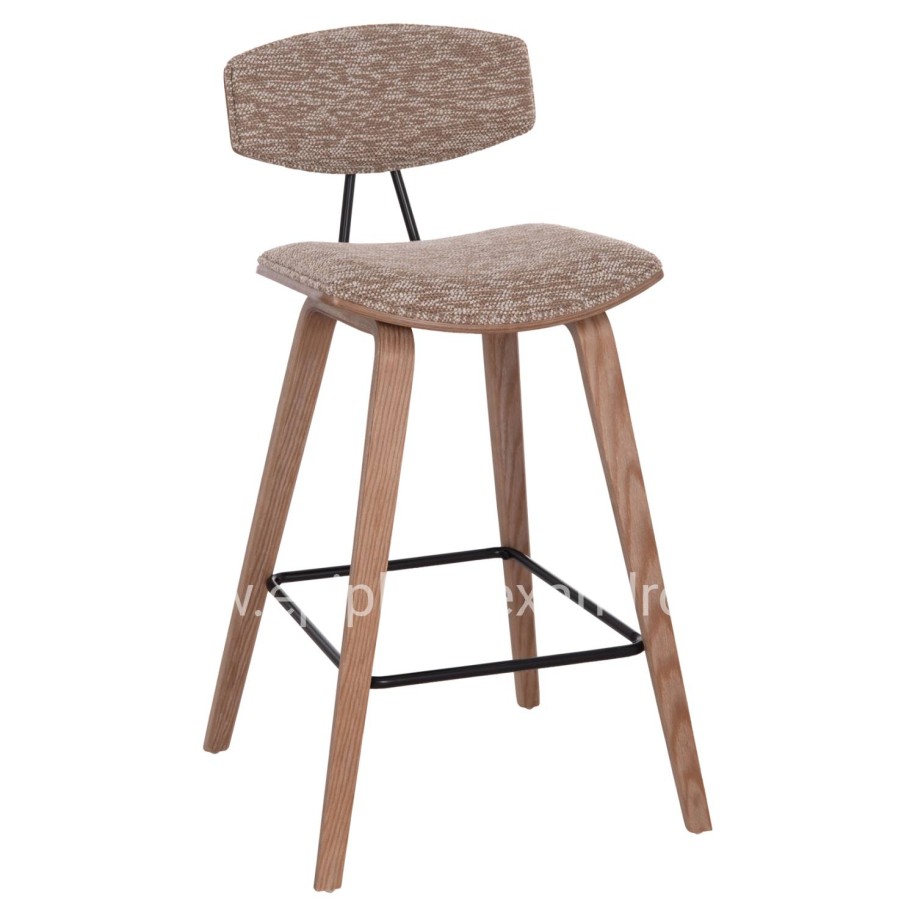 BAR STOOL MED.HEIGHT INOVER HM9984.01 PLYWOOD IN WHITEWASH--BROWN FABRIC 50x48x90Hcm.