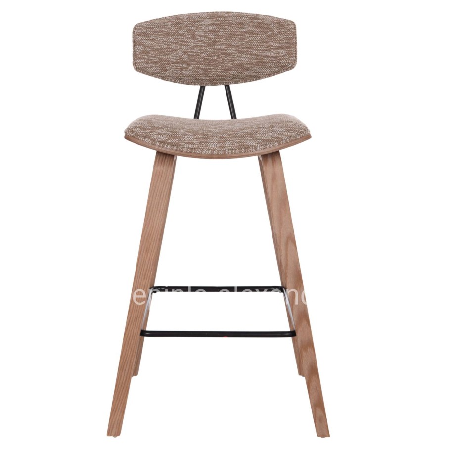 BAR STOOL MED.HEIGHT INOVER HM9984.01 PLYWOOD IN WHITEWASH--BROWN FABRIC 50x48x90Hcm.