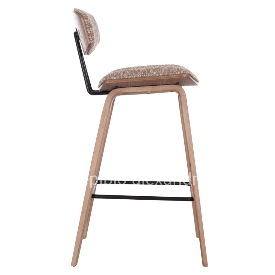 BAR STOOL MED.HEIGHT INOVER HM9984.01 PLYWOOD IN WHITEWASH--BROWN FABRIC 50x48x90Hcm.