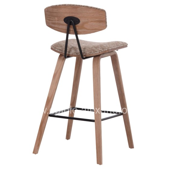 BAR STOOL MED.HEIGHT INOVER HM9984.01 PLYWOOD IN WHITEWASH--BROWN FABRIC 50x48x90Hcm.