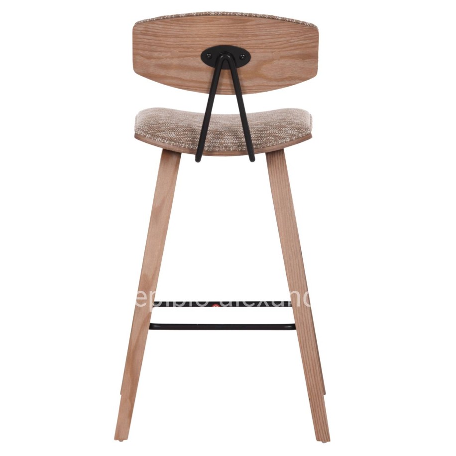 BAR STOOL MED.HEIGHT INOVER HM9984.01 PLYWOOD IN WHITEWASH--BROWN FABRIC 50x48x90Hcm.