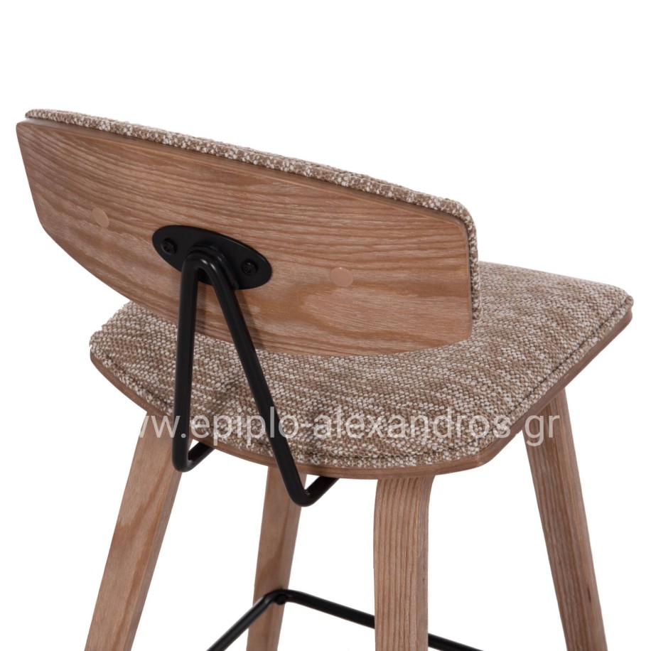 BAR STOOL MED.HEIGHT INOVER HM9984.01 PLYWOOD IN WHITEWASH--BROWN FABRIC 50x48x90Hcm.