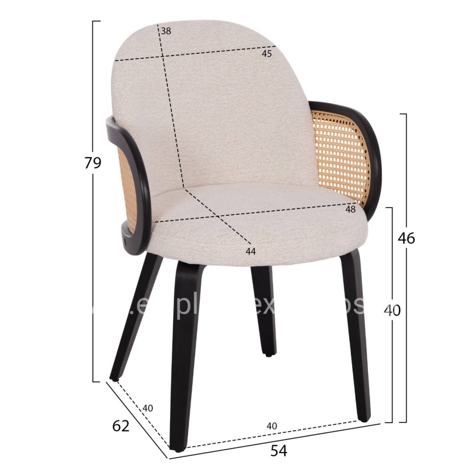 DINING CHAIR BECKER HM18246.02 PLYWOOD IN BLACK--ECRU FABRIC 54x62x79Hcm.
