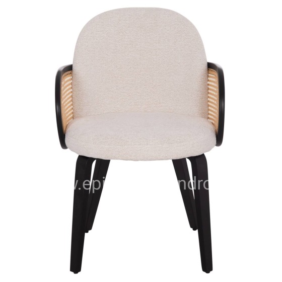 DINING CHAIR BECKER HM18246.02 PLYWOOD IN BLACK--ECRU FABRIC 54x62x79Hcm.