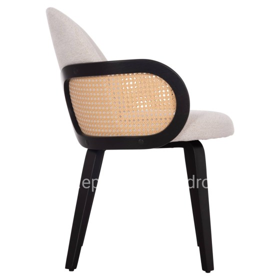 DINING CHAIR BECKER HM18246.02 PLYWOOD IN BLACK--ECRU FABRIC 54x62x79Hcm.