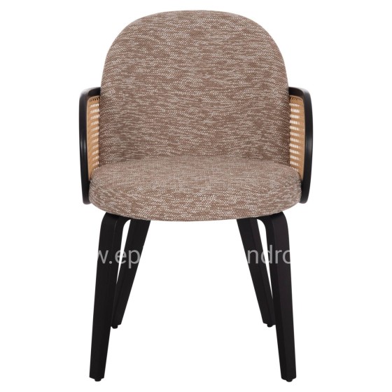 DINING CHAIR BECKER HM18246.03 PLYWOOD IN BLACK--FABRIC IN BROWN 54x62x79Hcm.