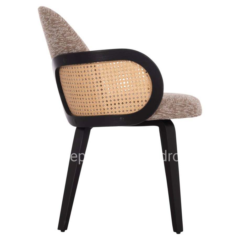 DINING CHAIR BECKER HM18246.03 PLYWOOD IN BLACK--FABRIC IN BROWN 54x62x79Hcm.