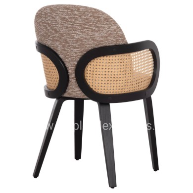 DINING CHAIR BECKER HM18246.03 PLYWOOD IN BLACK--FABRIC IN BROWN 54x62x79Hcm.