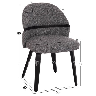 DINING CHAIR DEKKER HM18249.02 PLYWOOD IN BLACK--FABRIC IN GREY 50x60x80Hcm.