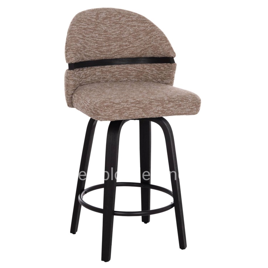 BAR STOOL SWIVEL DEKKER HM18250.02 PLYWOOD IN BLACK--FABRIC IN BROWN 48x54x96Hcm.