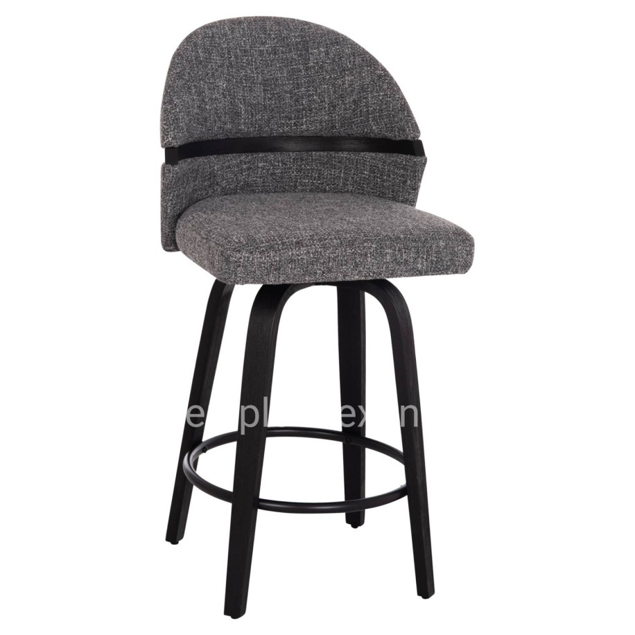 BAR STOOL SWIVEL DEKKER HM18250.03 PLYWOOD IN BLACK--FABRIC IN GREY 48x54x96Hcm.