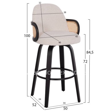 BAR STOOL SWIVEL BECKER HM18251.02 PLYWOOD IN BLACK--FABRIC IN ECRU 50x52x100Hcm.