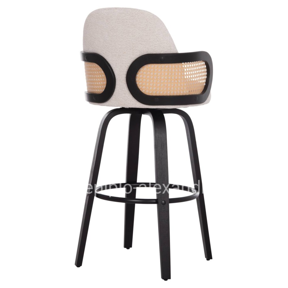 BAR STOOL SWIVEL BECKER HM18251.02 PLYWOOD IN BLACK--FABRIC IN ECRU 50x52x100Hcm.