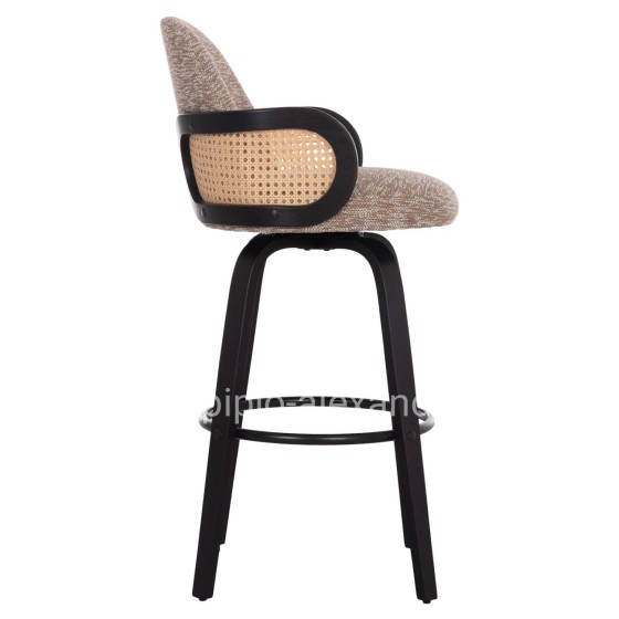 BAR STOOL SWIVEL BECKER HM18251.03 PLYWOOD IN BLACK--FABRIC IN BROWN 50x52x100Hcm.