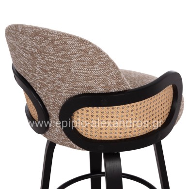 BAR STOOL SWIVEL BECKER HM18251.03 PLYWOOD IN BLACK--FABRIC IN BROWN 50x52x100Hcm.