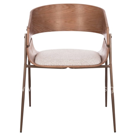DINING ARMCHAIR KRILL HM18254.01 PLYWOOD IN WHITEWASH--META LEGS IN COPPER COLOR 55.5x55x72Hcm.