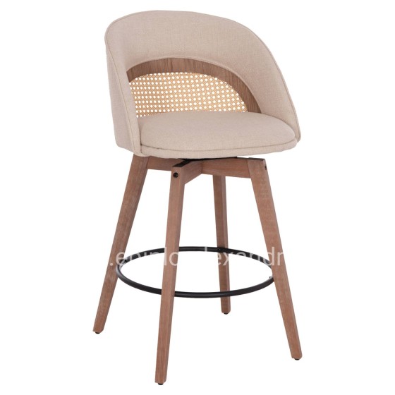BAR STOOL SWIVEL RIKI HM18253.01 WOODEN LEGS--BEIGE FABRIC 51x53x94Hcm.