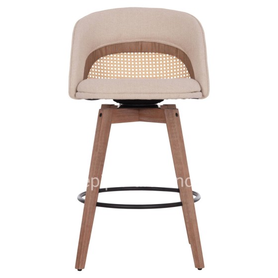 BAR STOOL SWIVEL RIKI HM18253.01 WOODEN LEGS--BEIGE FABRIC 51x53x94Hcm.
