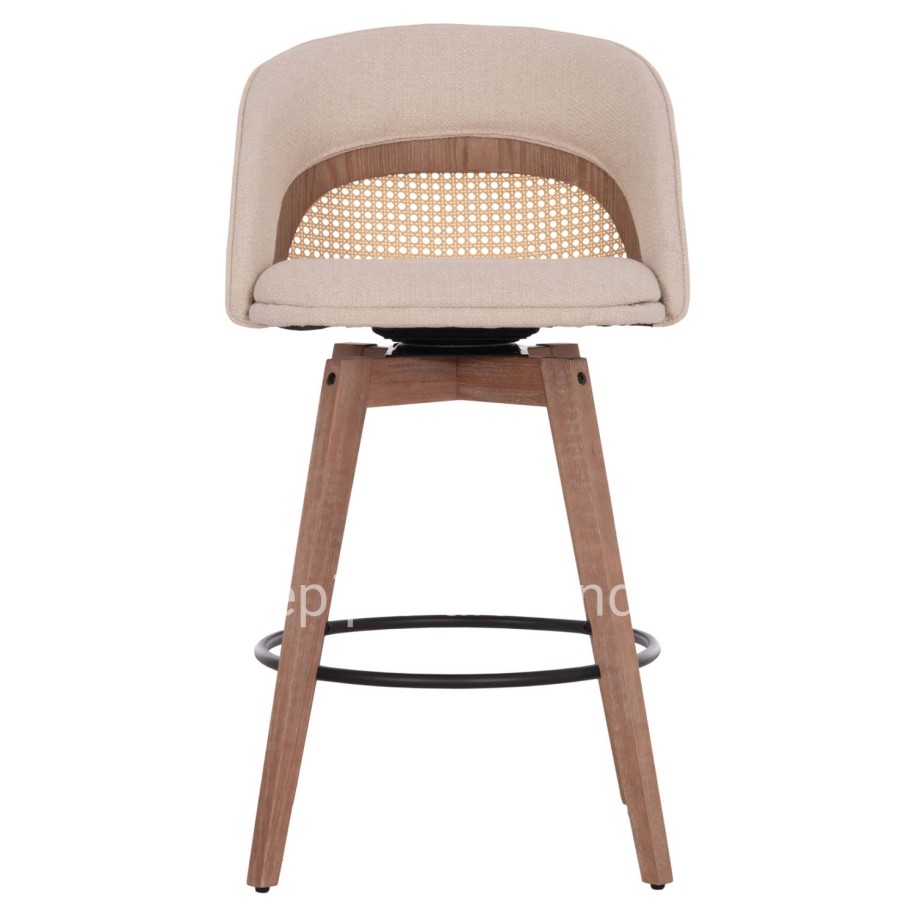 BAR STOOL SWIVEL RIKI HM18253.01 WOODEN LEGS--BEIGE FABRIC 51x53x94Hcm.