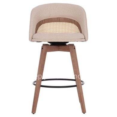 BAR STOOL SWIVEL RIKI HM18253.01 WOODEN LEGS--BEIGE FABRIC 51x53x94Hcm.