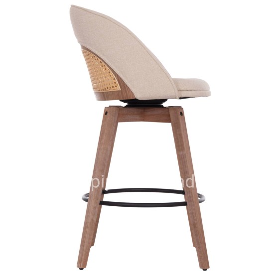 BAR STOOL SWIVEL RIKI HM18253.01 WOODEN LEGS--BEIGE FABRIC 51x53x94Hcm.