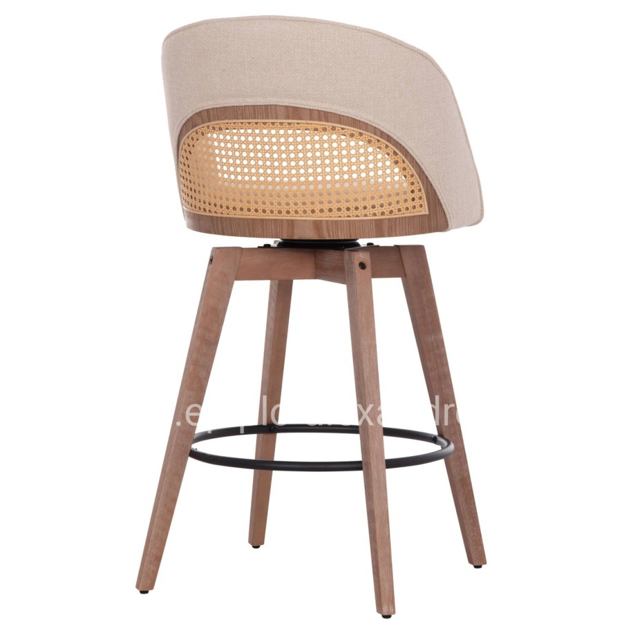 BAR STOOL SWIVEL RIKI HM18253.01 WOODEN LEGS--BEIGE FABRIC 51x53x94Hcm.