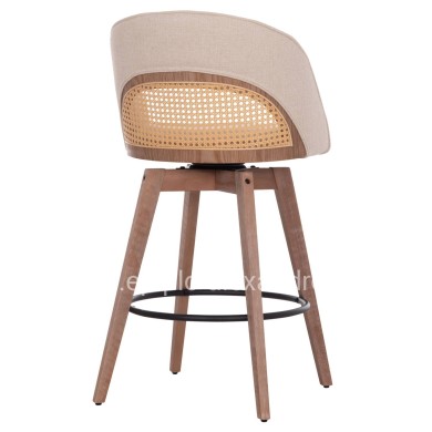 BAR STOOL SWIVEL RIKI HM18253.01 WOODEN LEGS--BEIGE FABRIC 51x53x94Hcm.