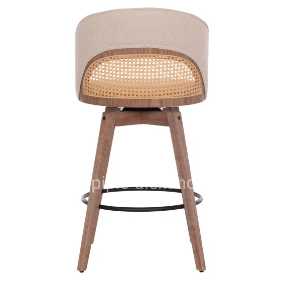 BAR STOOL SWIVEL RIKI HM18253.01 WOODEN LEGS--BEIGE FABRIC 51x53x94Hcm.