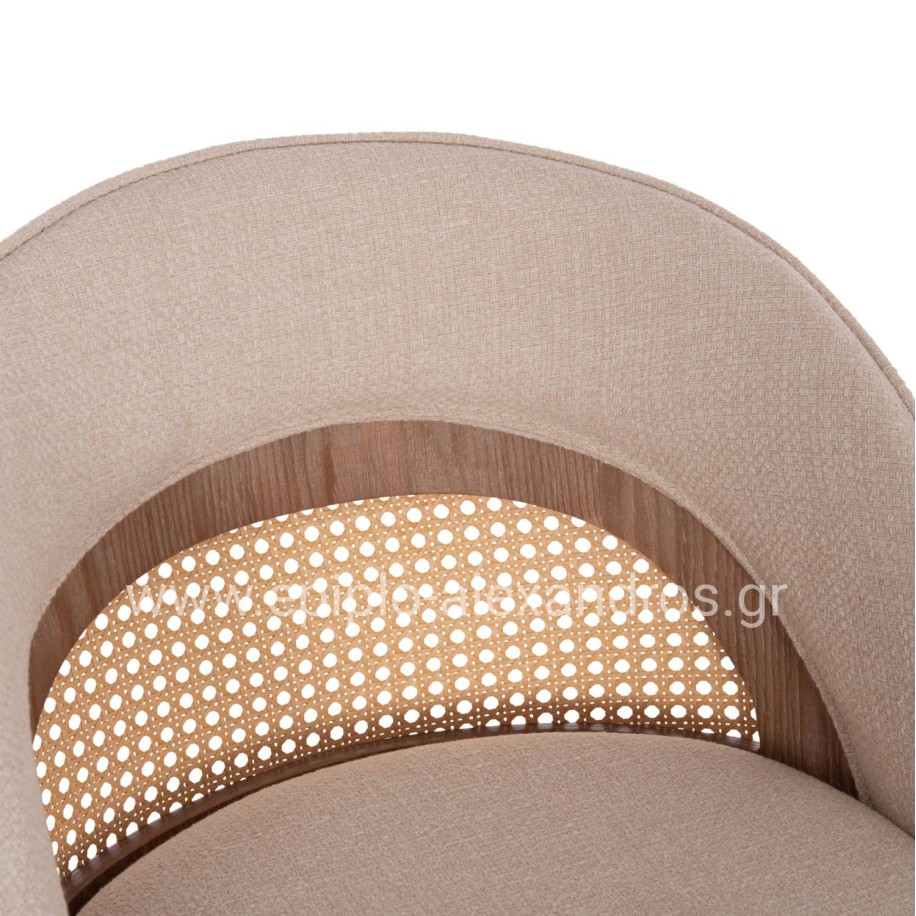 BAR STOOL SWIVEL RIKI HM18253.01 WOODEN LEGS--BEIGE FABRIC 51x53x94Hcm.