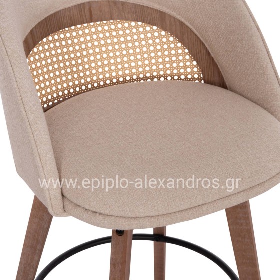 BAR STOOL SWIVEL RIKI HM18253.01 WOODEN LEGS--BEIGE FABRIC 51x53x94Hcm.