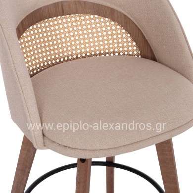 BAR STOOL SWIVEL RIKI HM18253.01 WOODEN LEGS--BEIGE FABRIC 51x53x94Hcm.