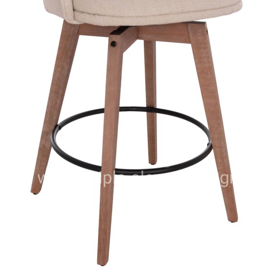 BAR STOOL SWIVEL RIKI HM18253.01 WOODEN LEGS--BEIGE FABRIC 51x53x94Hcm.
