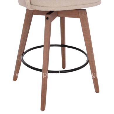 BAR STOOL SWIVEL RIKI HM18253.01 WOODEN LEGS--BEIGE FABRIC 51x53x94Hcm.