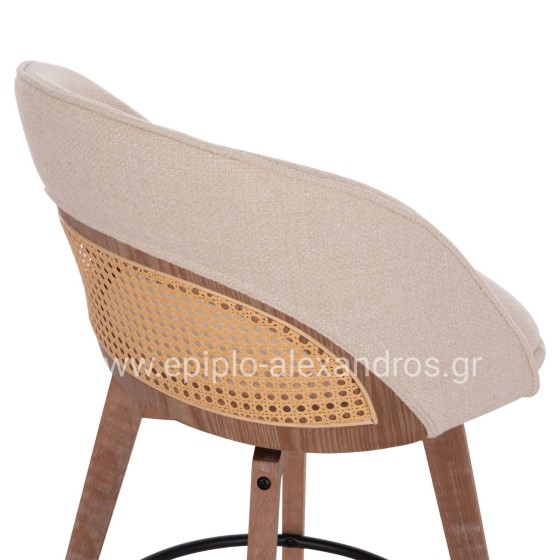 BAR STOOL SWIVEL RIKI HM18253.01 WOODEN LEGS--BEIGE FABRIC 51x53x94Hcm.