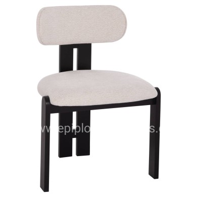 DINING CHAIR KARVO HM18252.02 FABRIC IN CREAM WHITE--WOOD IN BLACK 57x50x78.5Hcm.