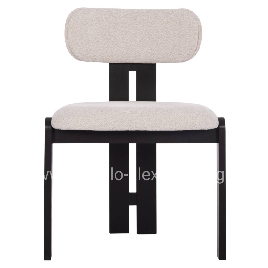DINING CHAIR KARVO HM18252.02 FABRIC IN CREAM WHITE--WOOD IN BLACK 57x50x78.5Hcm.