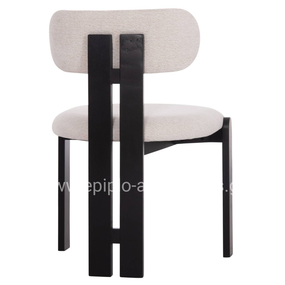 DINING CHAIR KARVO HM18252.02 FABRIC IN CREAM WHITE--WOOD IN BLACK 57x50x78.5Hcm.