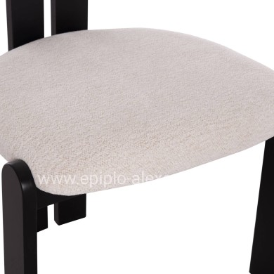 DINING CHAIR KARVO HM18252.02 FABRIC IN CREAM WHITE--WOOD IN BLACK 57x50x78.5Hcm.