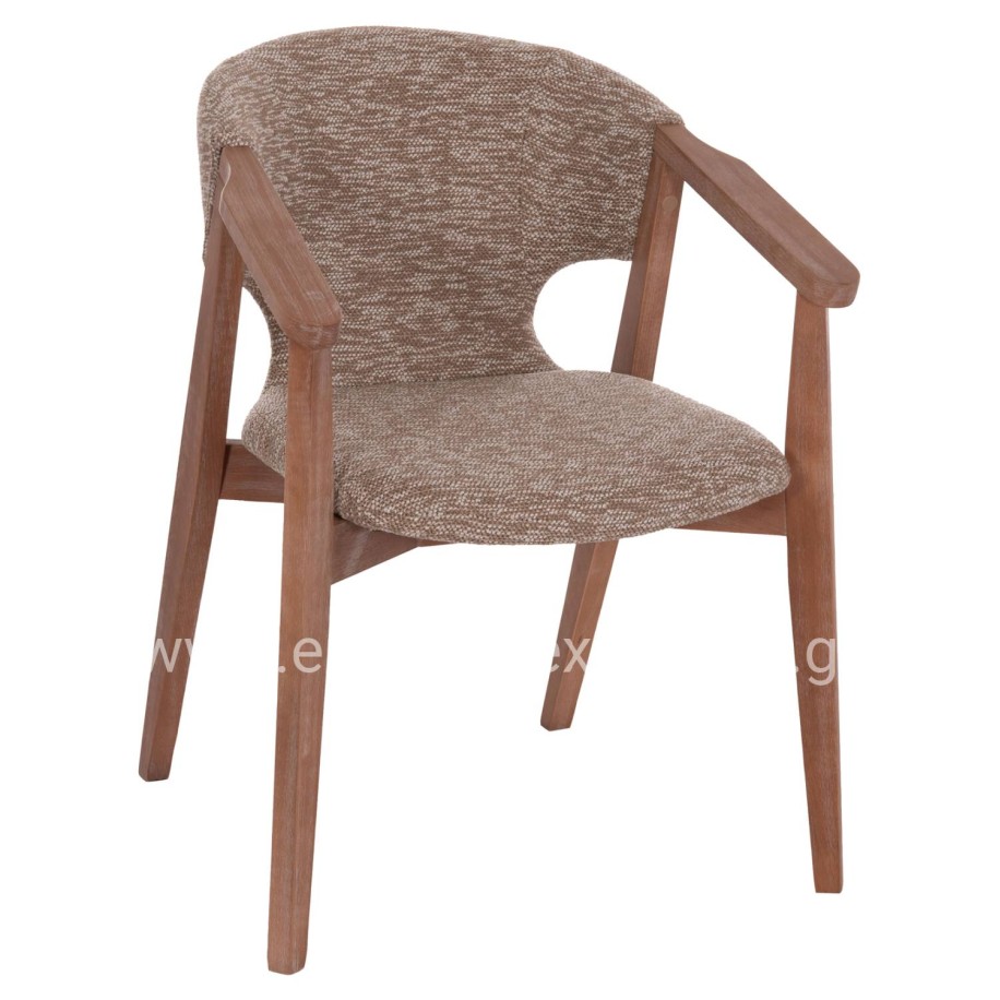 DINING ARMCHAIR YEGER HM9995.03 BEECH WOOD IN WHITEWASH-BROWN FABRIC 59x58x78Hcm.