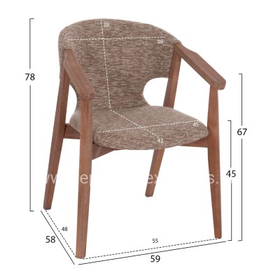 DINING ARMCHAIR YEGER HM9995.03 BEECH WOOD IN WHITEWASH-BROWN FABRIC 59x58x78Hcm.