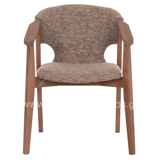 DINING ARMCHAIR YEGER HM9995.03 BEECH WOOD IN WHITEWASH-BROWN FABRIC 59x58x78Hcm.