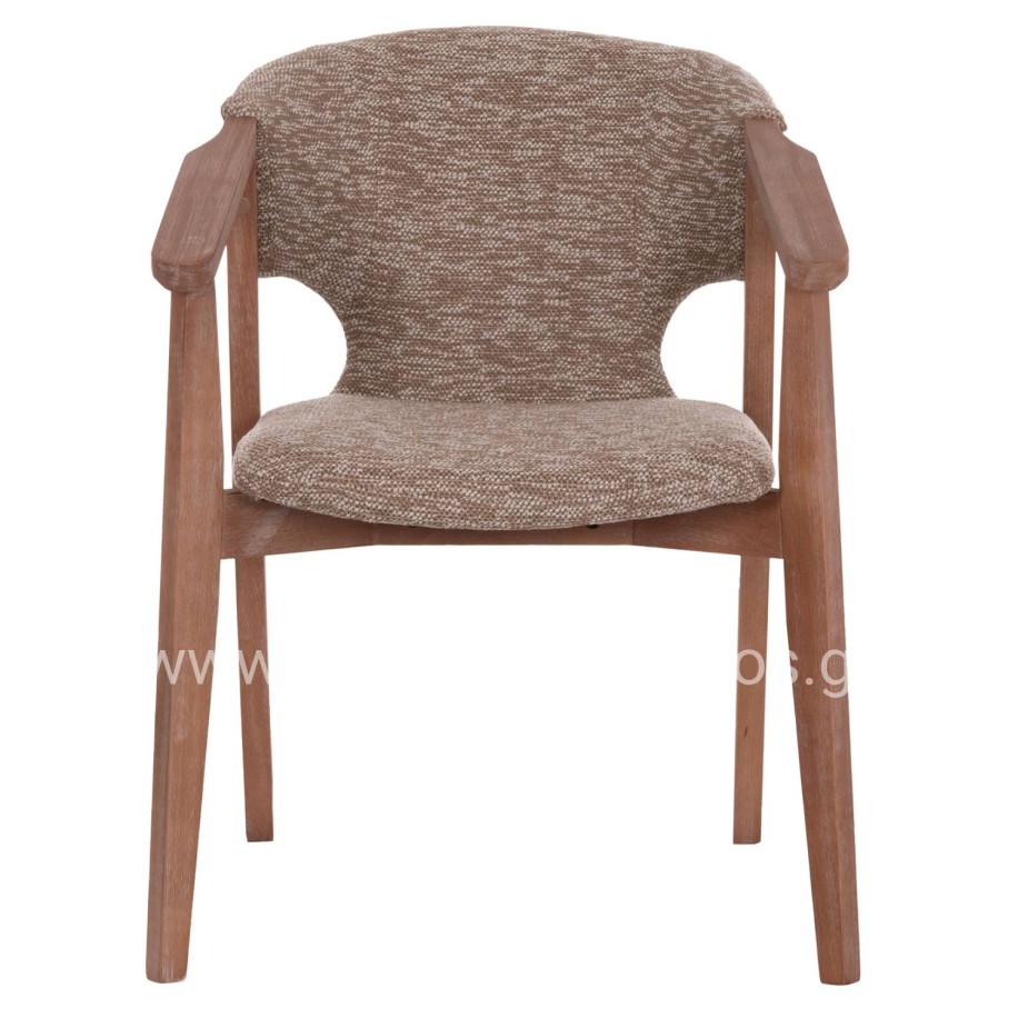 DINING ARMCHAIR YEGER HM9995.03 BEECH WOOD IN WHITEWASH-BROWN FABRIC 59x58x78Hcm.