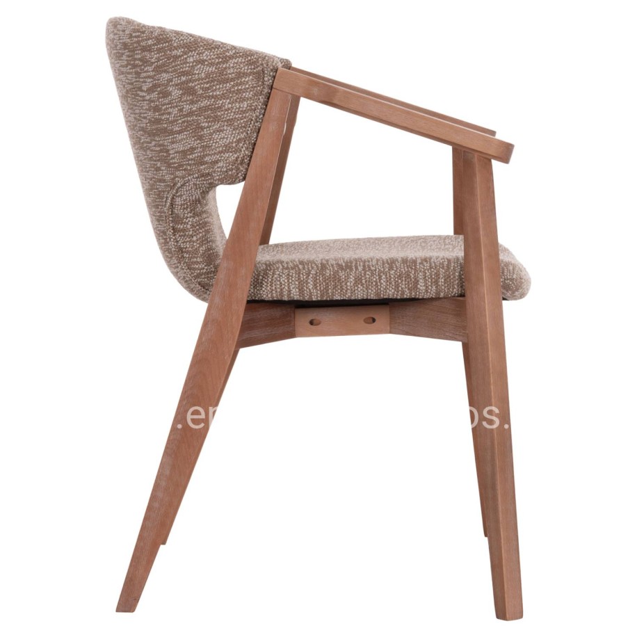 DINING ARMCHAIR YEGER HM9995.03 BEECH WOOD IN WHITEWASH-BROWN FABRIC 59x58x78Hcm.