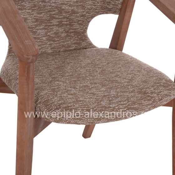DINING ARMCHAIR YEGER HM9995.03 BEECH WOOD IN WHITEWASH-BROWN FABRIC 59x58x78Hcm.