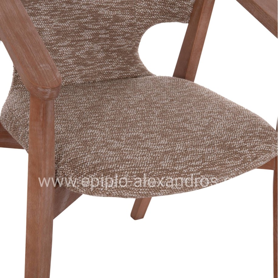 DINING ARMCHAIR YEGER HM9995.03 BEECH WOOD IN WHITEWASH-BROWN FABRIC 59x58x78Hcm.