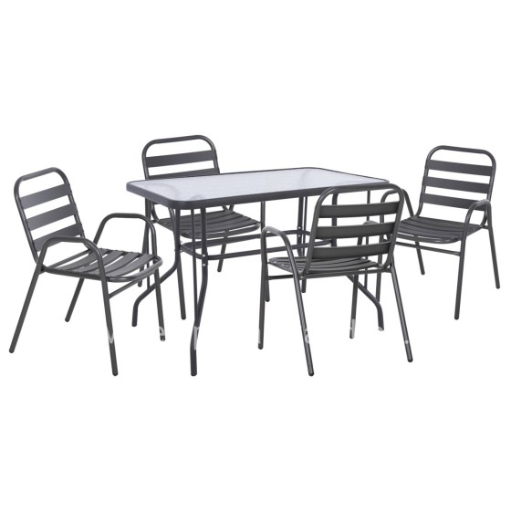 OUTDOOR DINING SET 5PCS ADAM HM21219 METAL CHAIRS & TABLE 110x60 GREY