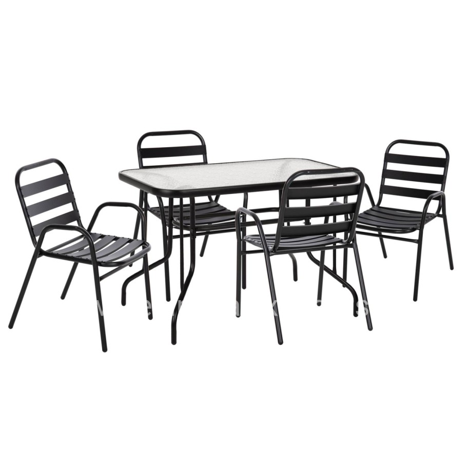 OUTDOOR DINING SET 5PCS ADAM HM21219.01 METAL CHAIRS & TABLE 110x60 BLACK