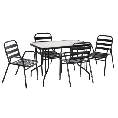 OUTDOOR DINING SET 5PCS ADAM HM21219.01 METAL CHAIRS & TABLE 110x60 BLACK